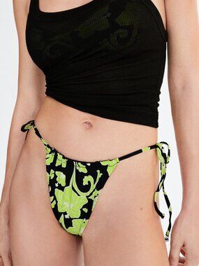 Mango Floral Bikini Bottom – Black & Neon Green 🌺